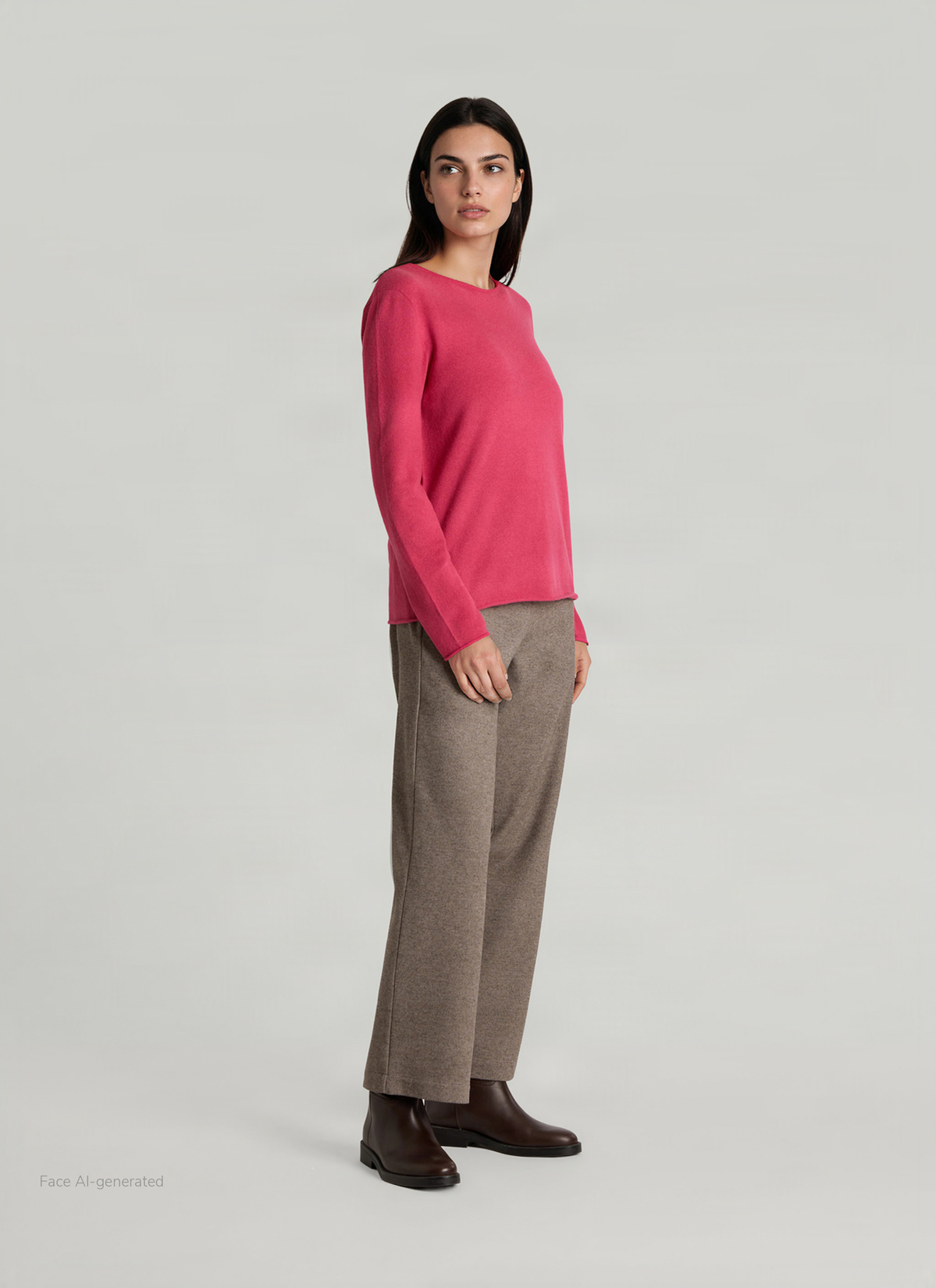 Pullover Rundhals 1/1 Arm, Peony Red Detailansicht 2