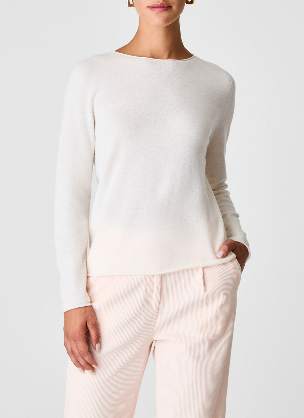 Pullover Rundhals 1/1 Arm, New White Frontansicht