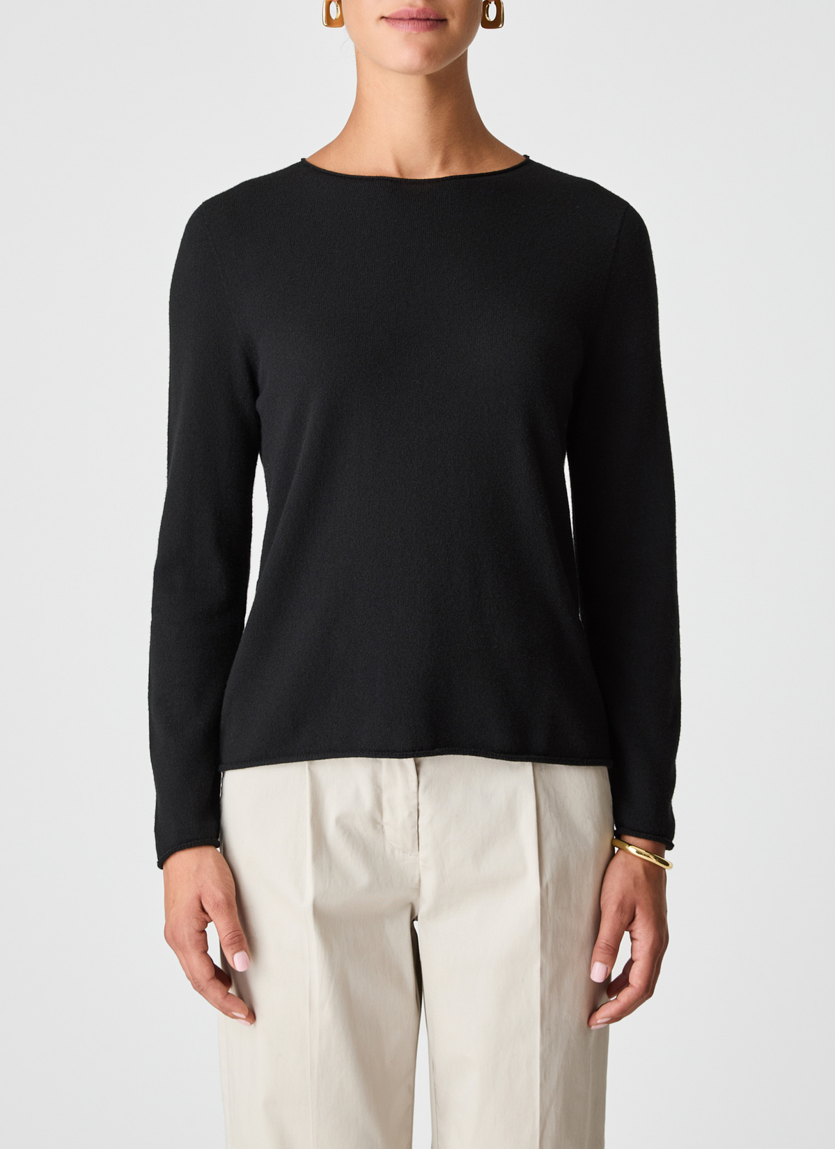 Pullover Rundhals 1/1 Arm, Black Frontansicht