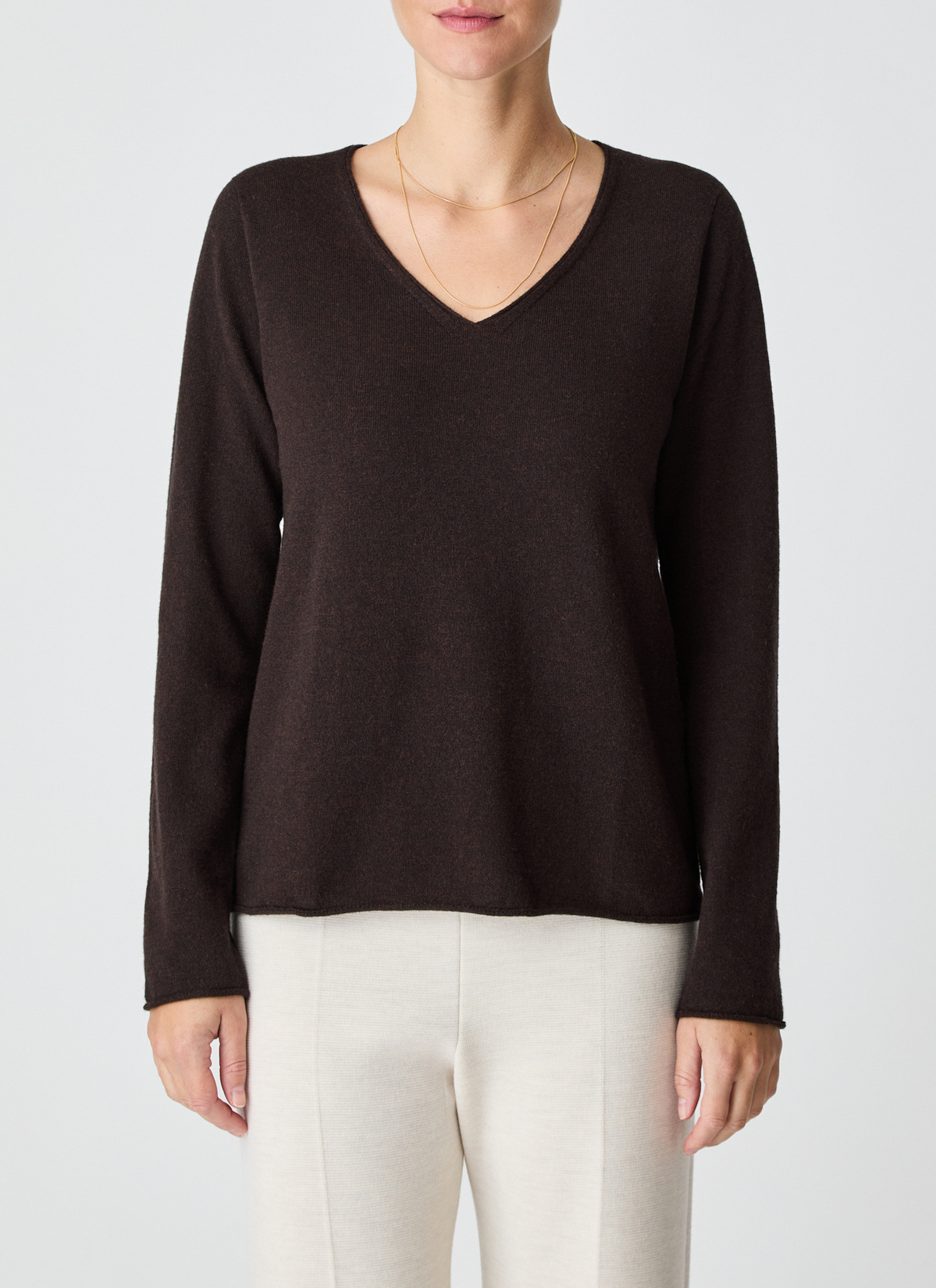 Pullover V-Ausschnitt 1/1 Arm, Dark Espresso Frontansicht