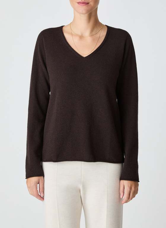 Pullover V-Ausschnitt 1/1 Arm Dark Espresso Frontansicht
