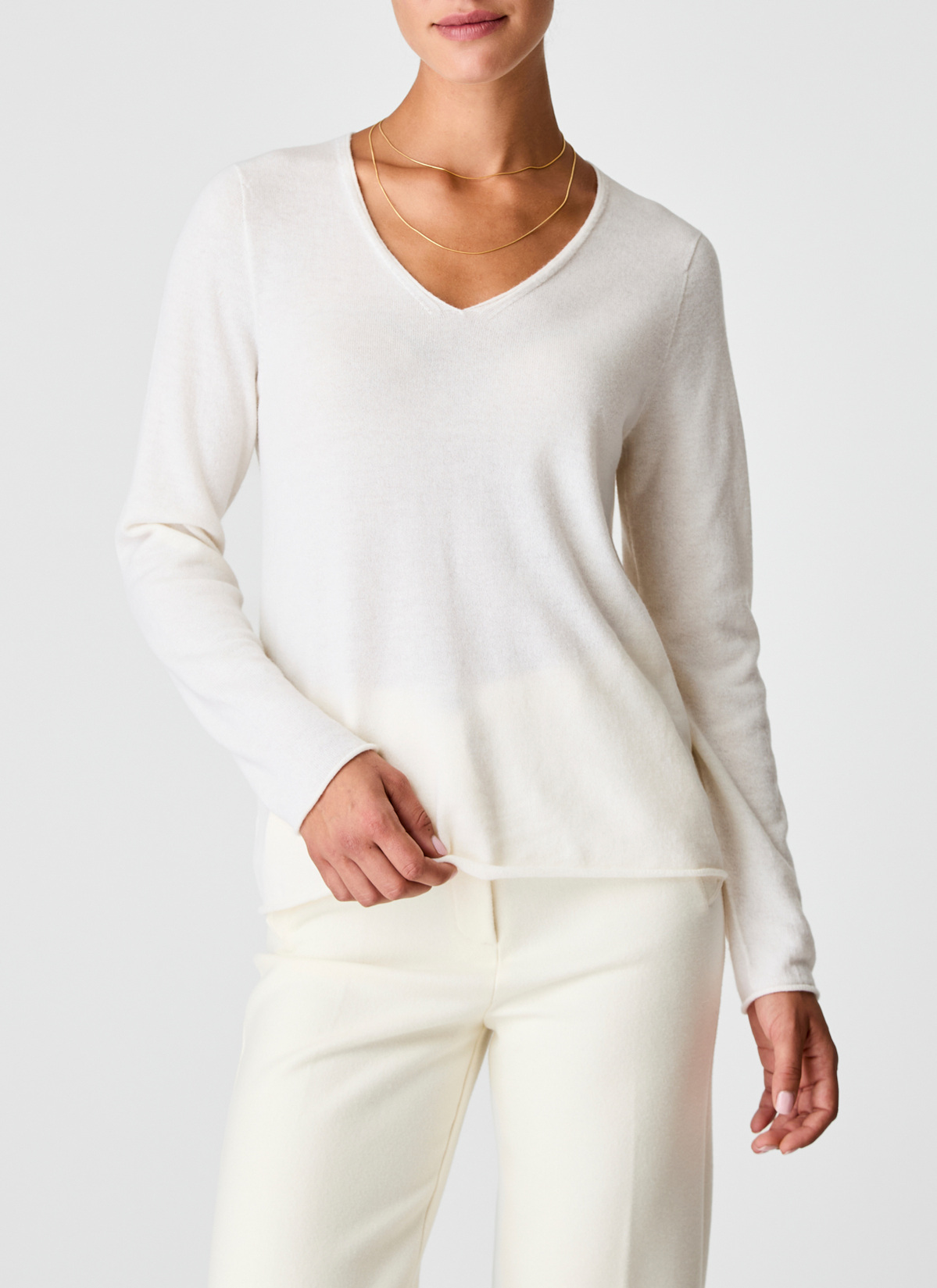 Pullover V-Ausschnitt 1/1 Arm, New White Detailansicht 1