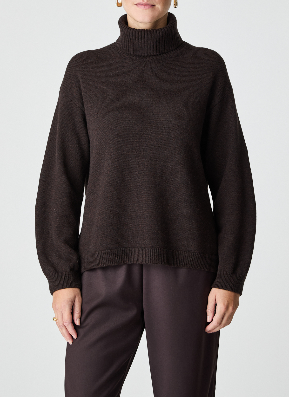 Pullover Rollkragen 1/1 Arm, Dark Espresso Frontansicht
