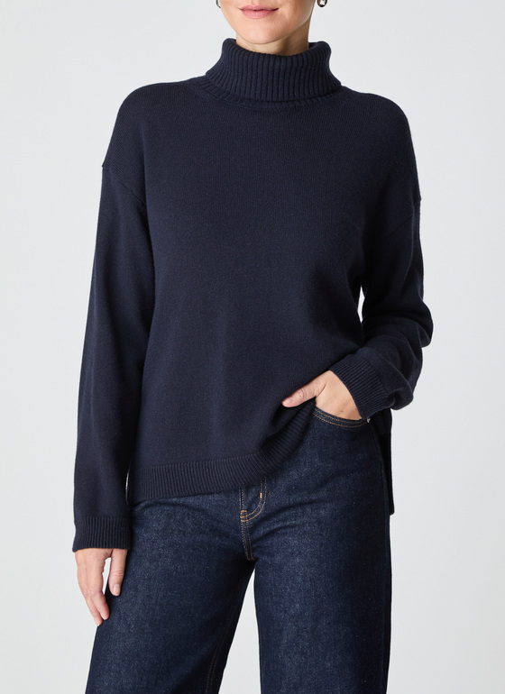 Pullover Rollkragen 1/1 Arm Navy Frontansicht