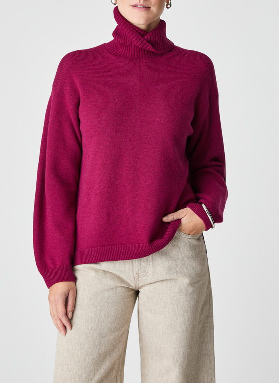 Pullover Rollkragen 1/1 Arm Bordeaux Frontansicht