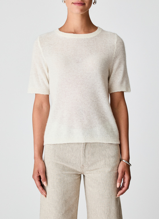 Pullover Rundhals 1/1 Arm New White Frontansicht
