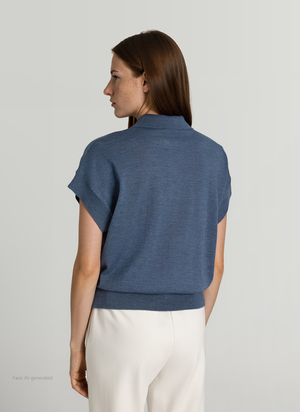 Pullover Polokragen Knopf 1/1 Arm, Nimes Blue Rückansicht
