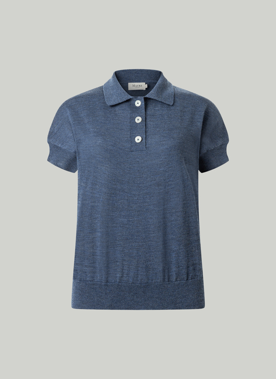 Pullover Polokragen Knopf 1/1 Arm Nimes Blue Frontansicht