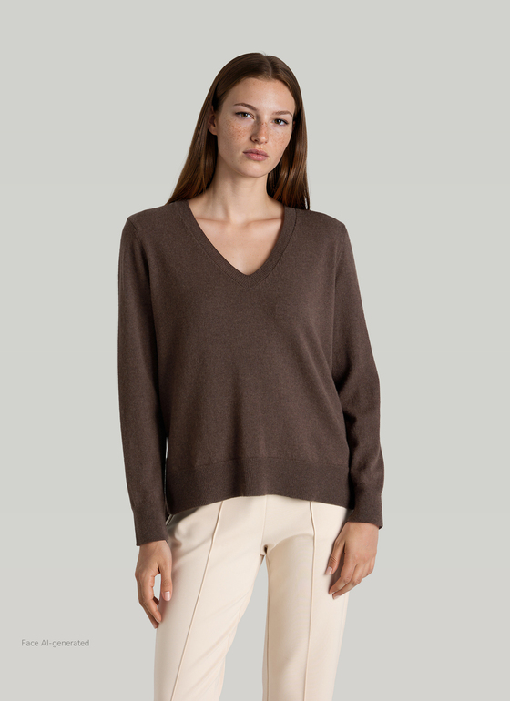 Pullover Stehkragen 1/2 Arm Dark Coffee Frontansicht