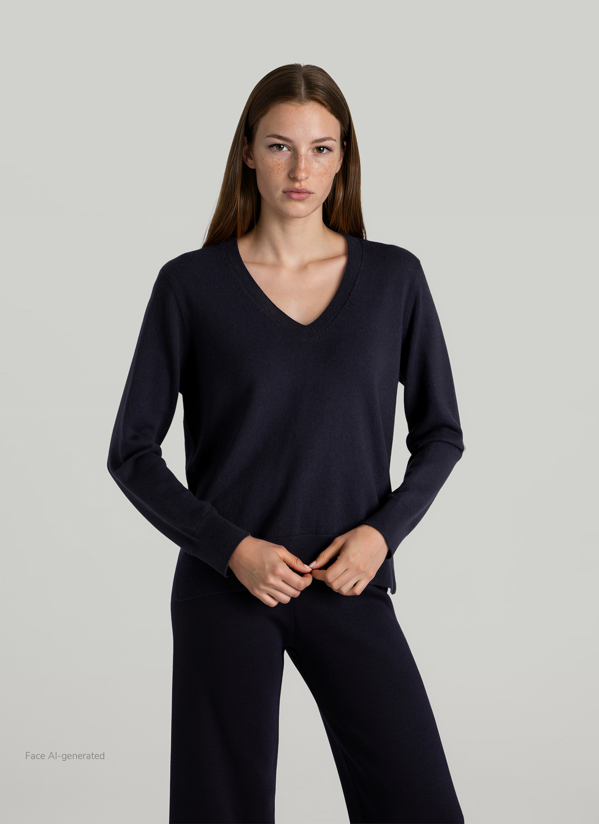 Pullover Stehkragen 1/2 Arm, Navy Frontansicht