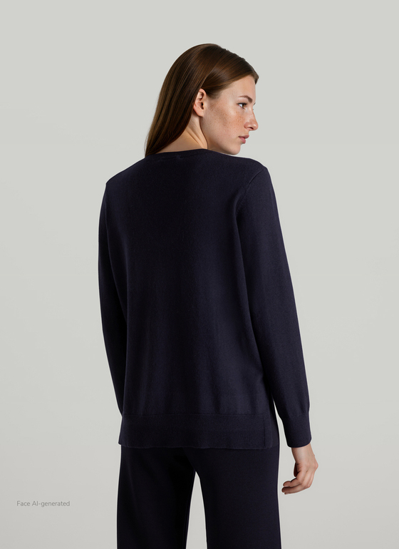 Pullover Stehkragen 1/2 Arm Navy Frontansicht