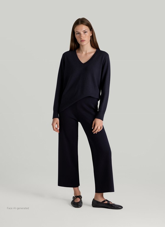 Pullover Stehkragen 1/2 Arm Navy Frontansicht
