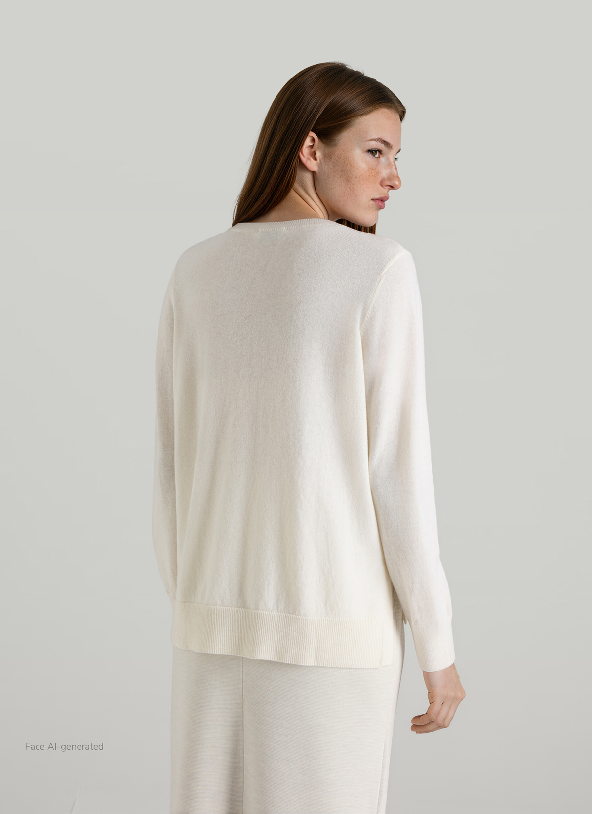 Pullover Stehkragen 1/2 Arm, New White Rückansicht