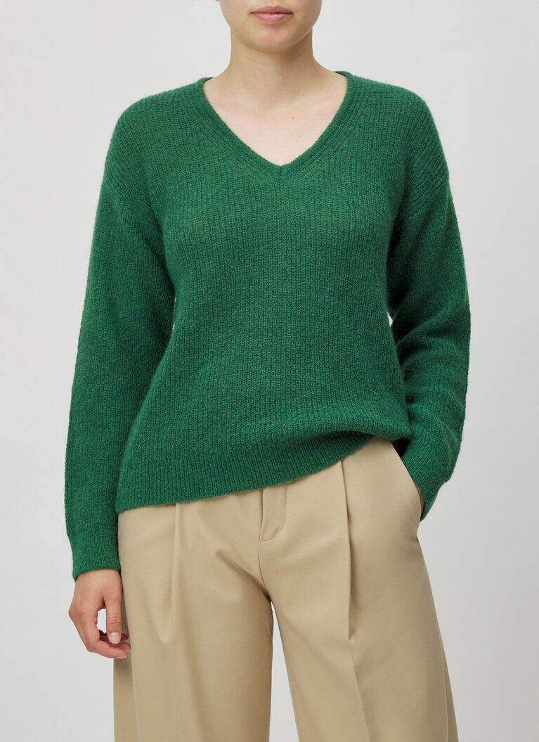 Pullover V-Ausschnitt 1/1 Arm, Bottle Green Frontansicht