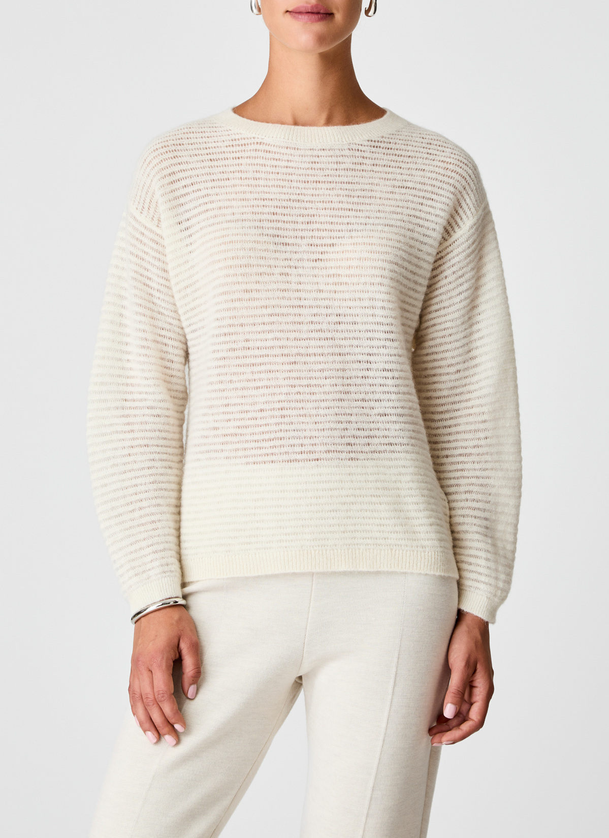 Pullover Rundhals 1/1 Arm, New White Frontansicht