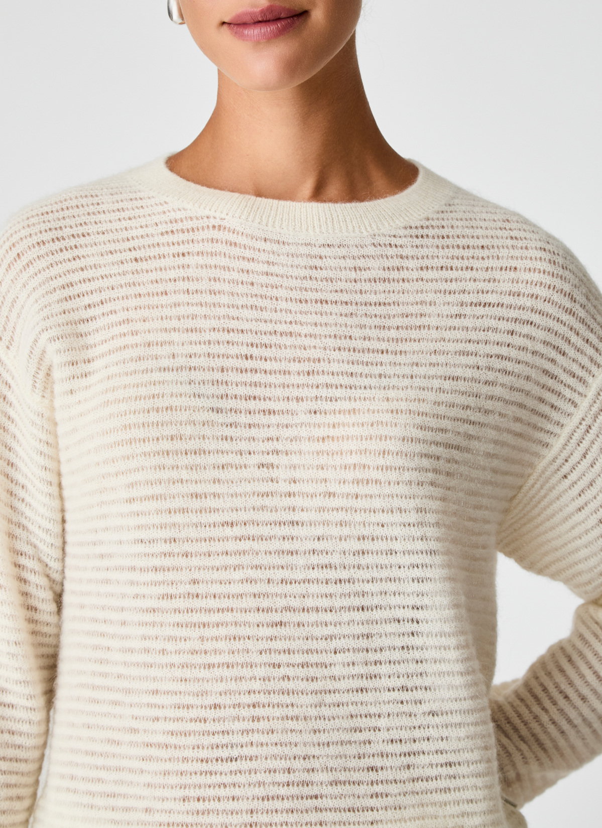 Pullover Rundhals 1/1 Arm, New White Detailansicht 1
