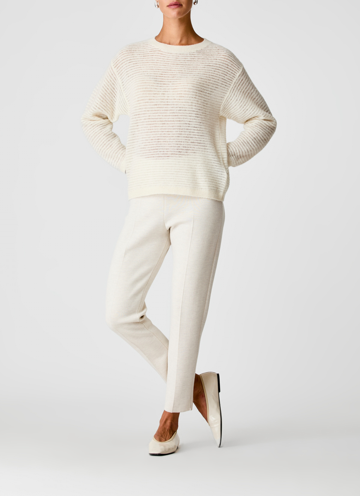 Pullover Rundhals 1/1 Arm, New White Detailansicht 2