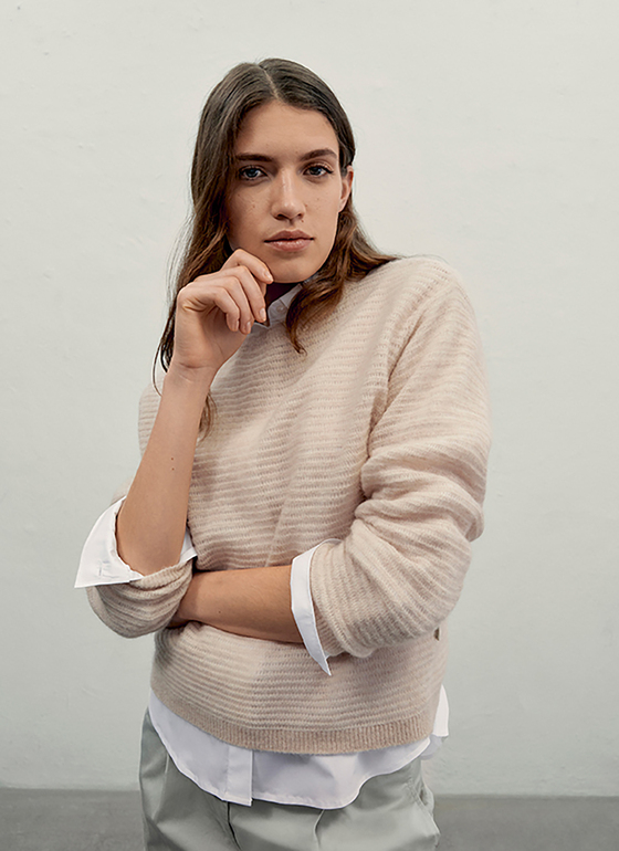 Pullover Rundhals 1/1 Arm Pastel Peach Frontansicht