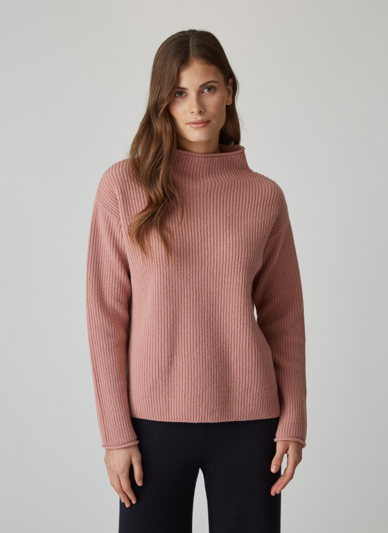 Pullover Rollkragen 1/1 Arm Rosé Frontansicht