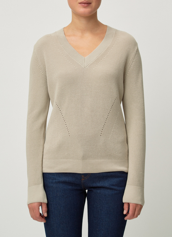 Pullover V-Ausschnitt 1/1 Arm Beige Frontansicht