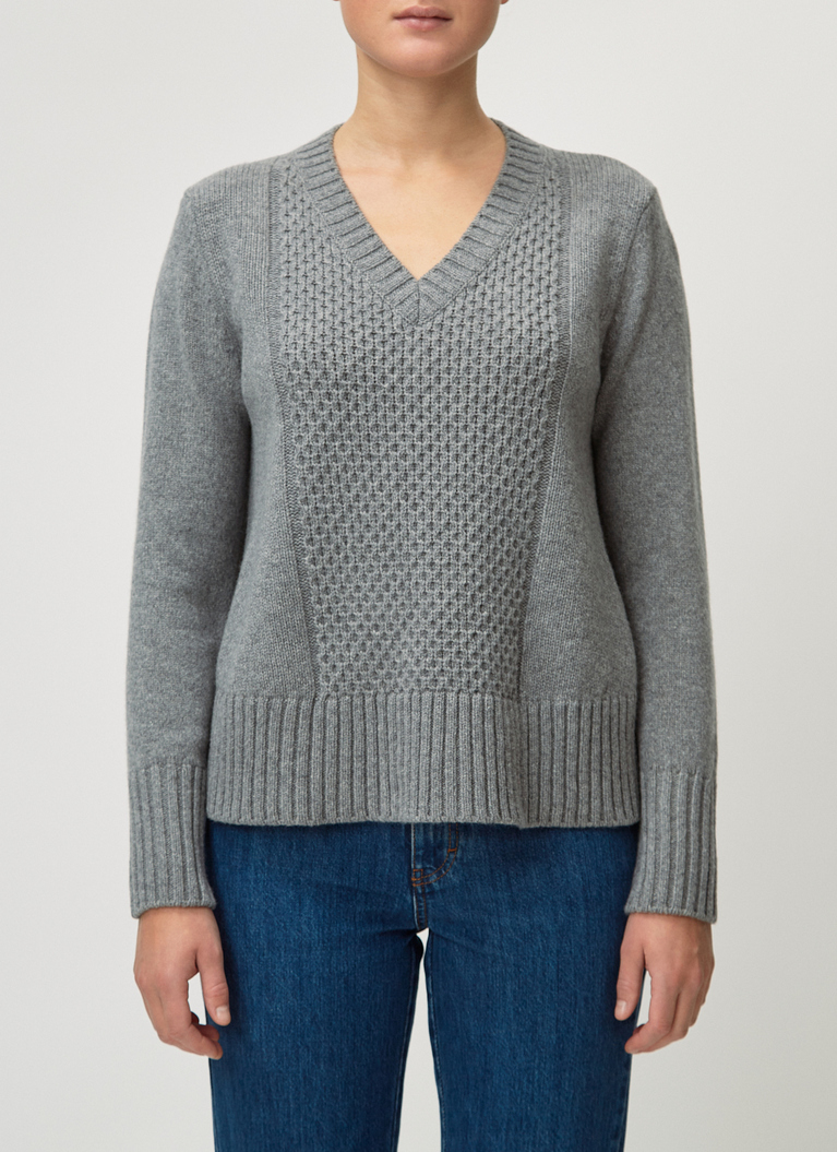 Pullover V-Ausschnitt 1/1 Arm, Silver Fox Frontansicht