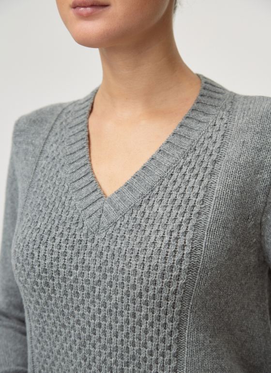 Pullover V-Ausschnitt 1/1 Arm Silver Fox Frontansicht