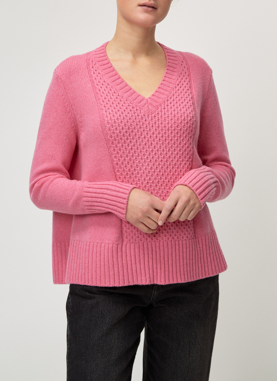 Pullover V-Ausschnitt 1/1 Arm Fuchsia Frontansicht