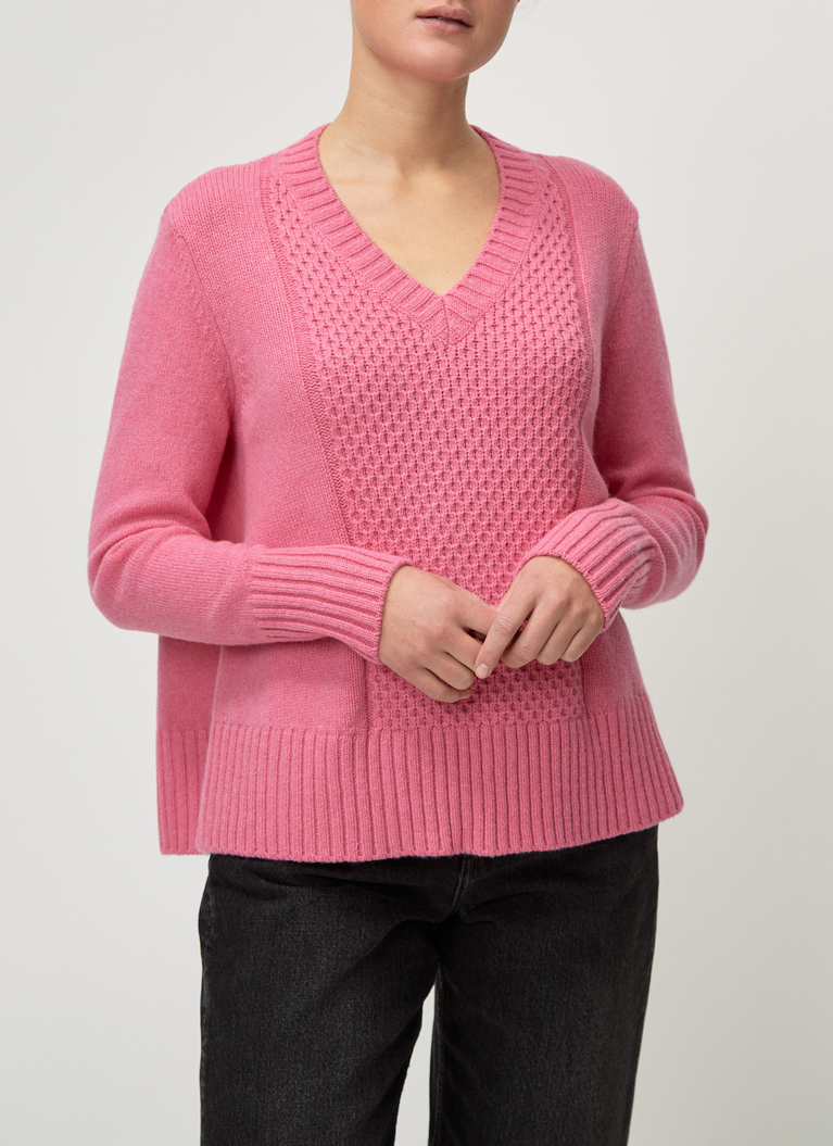 Pullover V-Ausschnitt 1/1 Arm, Fuchsia Frontansicht