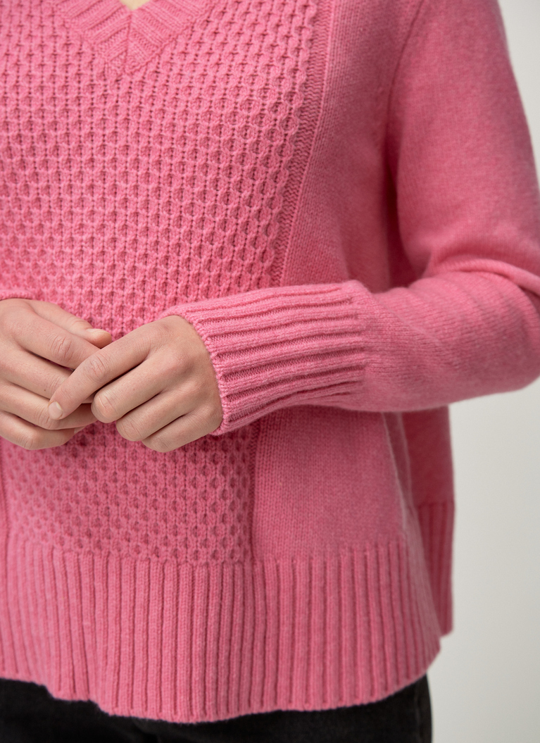 Pullover V-Ausschnitt 1/1 Arm, Fuchsia Detailansicht 2