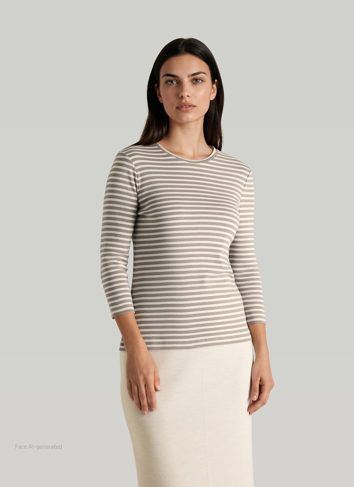Longsleeve Rundhals 3/4 Arm, Taupe Grey Frontansicht