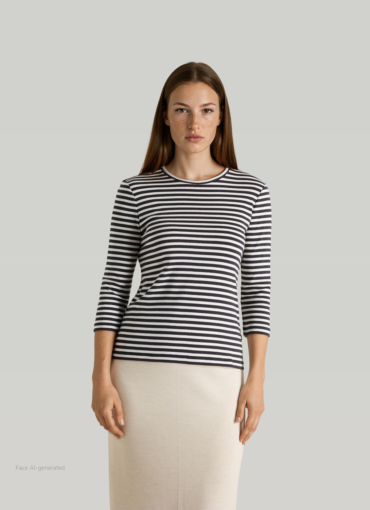 Longsleeve Rundhals 3/4 Arm, Navy Frontansicht
