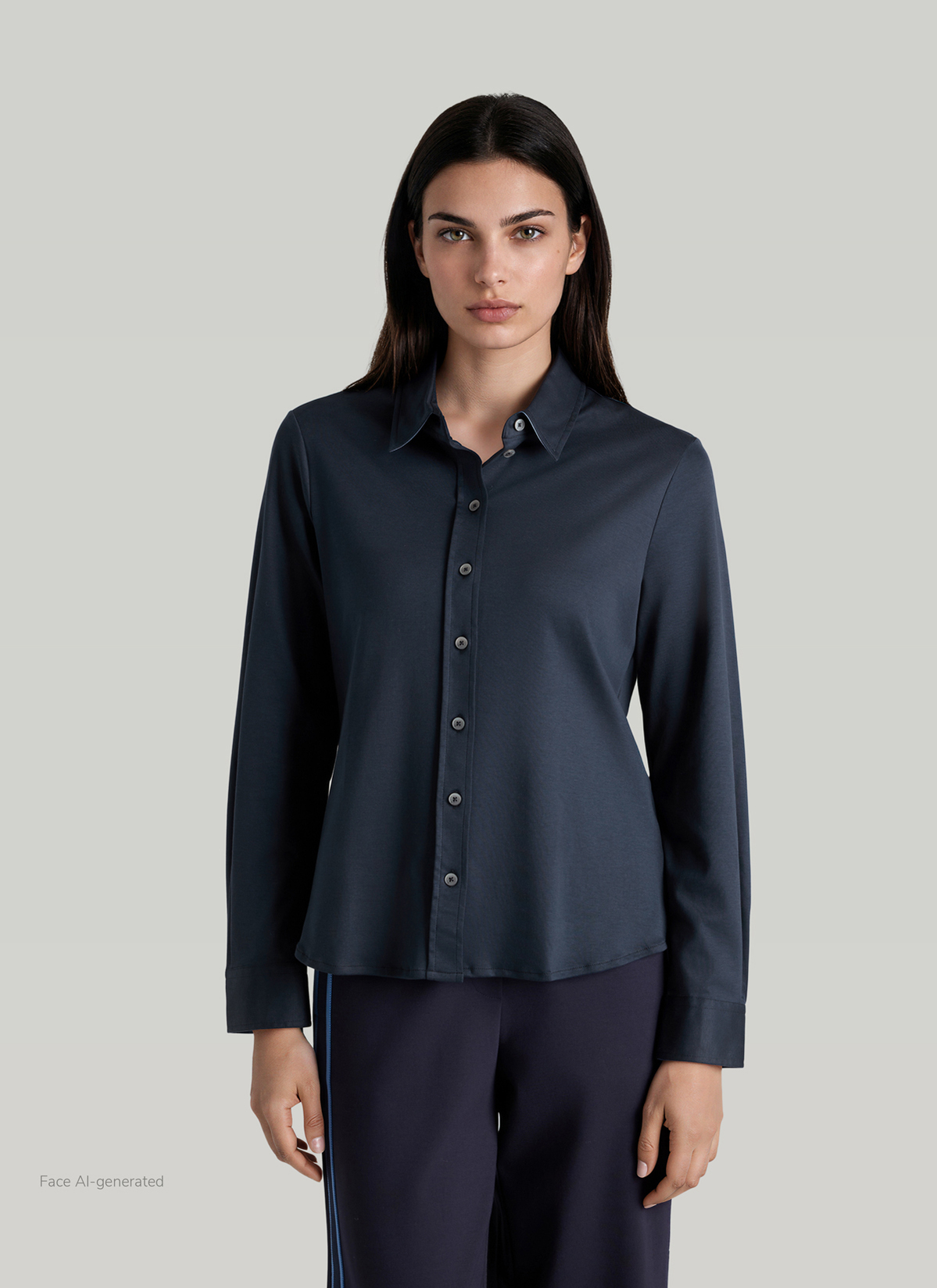 Bluse 1/1 Arm Wirk, Navy Frontansicht