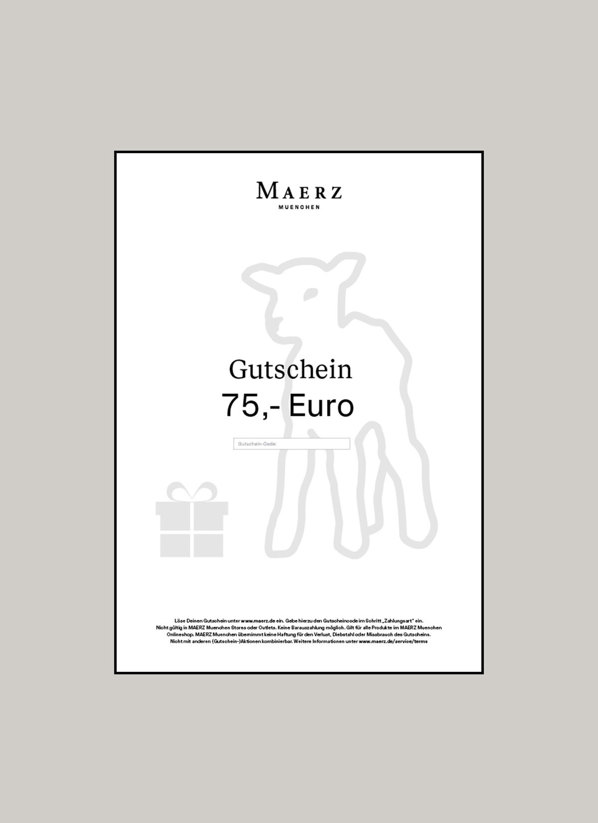 75,-€ PDF GUTSCHEIN ONLINESHOP, neutral farblos Frontansicht